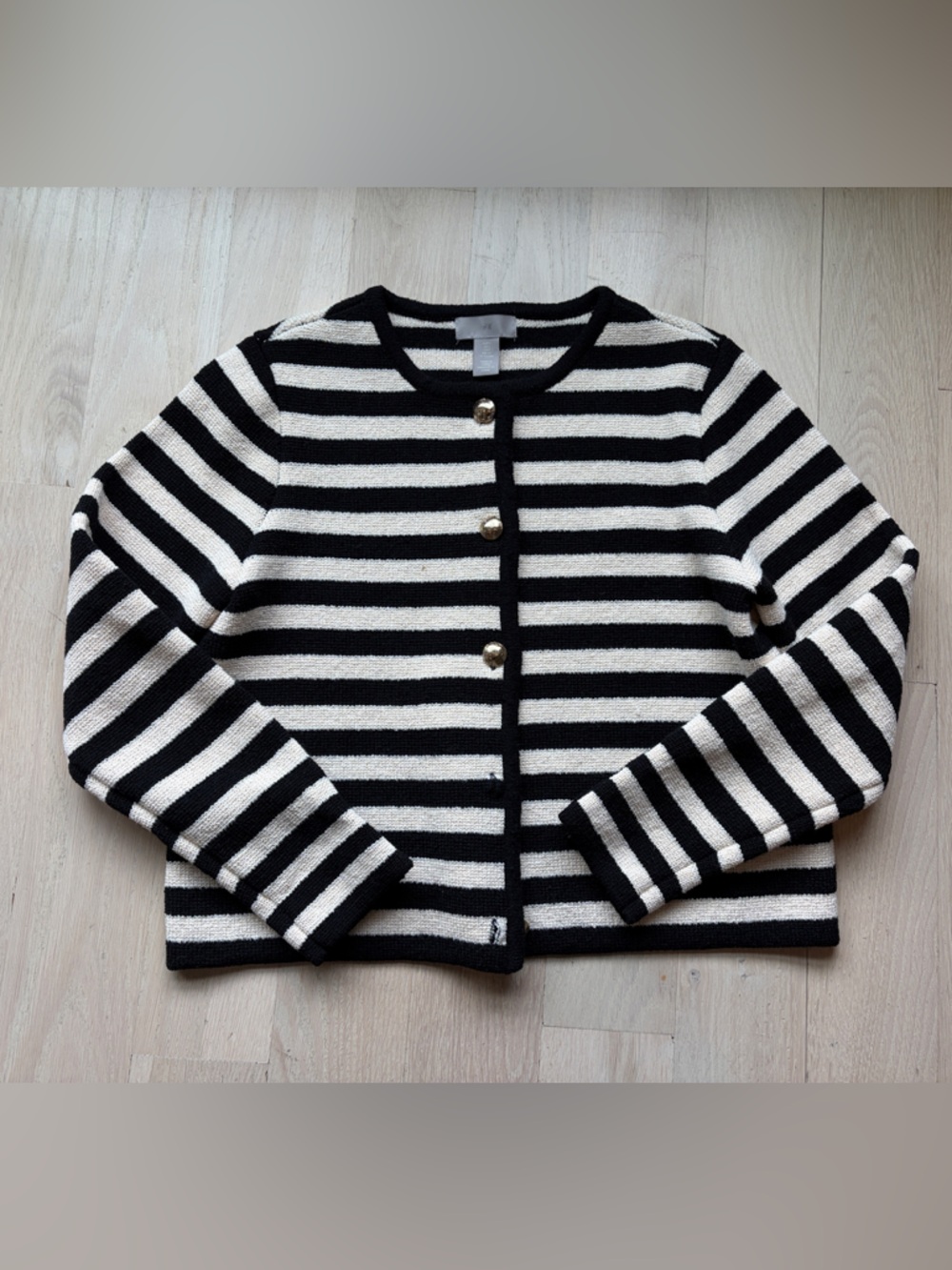 Striped Black and White Button Structured Cardigan